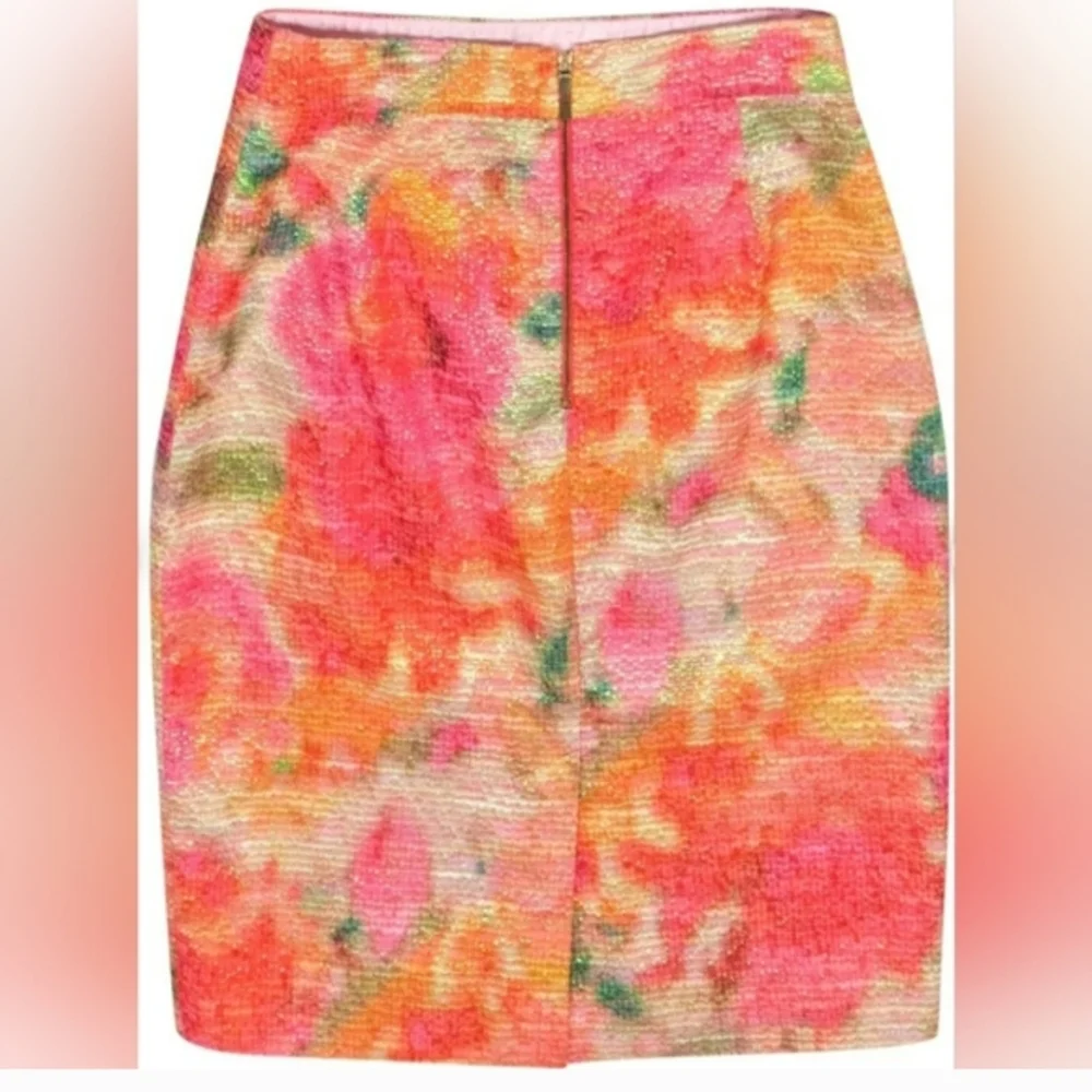 Kate Spade Watercolor Jacquard Tweed Pencil Skirt XS Multicolor Metallic Floral